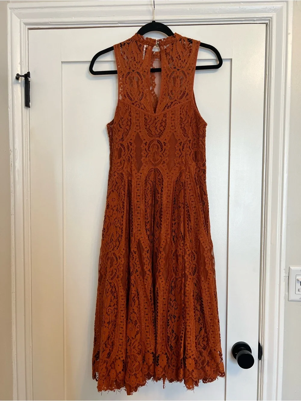 Free People Angel Rays Lace Trapeze Midi Dress Copper Rust Size S